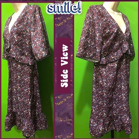 NWOT XL COTTAGECORE FALL DRESS FLORAL BACK CUTOUT & RUFFLE HEM - Picture 2 of 13